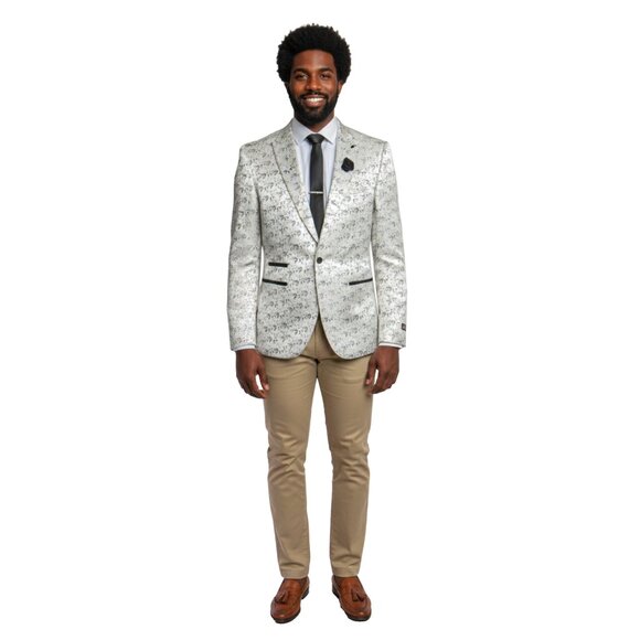 Men's Floral Blazer Slim-Fit Jacket, Eggshell/Silver - Picture 5 of 5